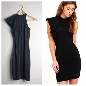 LULUS Au Revoir Black Bodycon Ruffle Dress XS